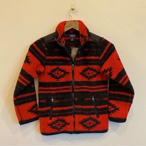 RALPH LAUREN POLO Black & Red Aztec Printed Holiday Polar Fleece